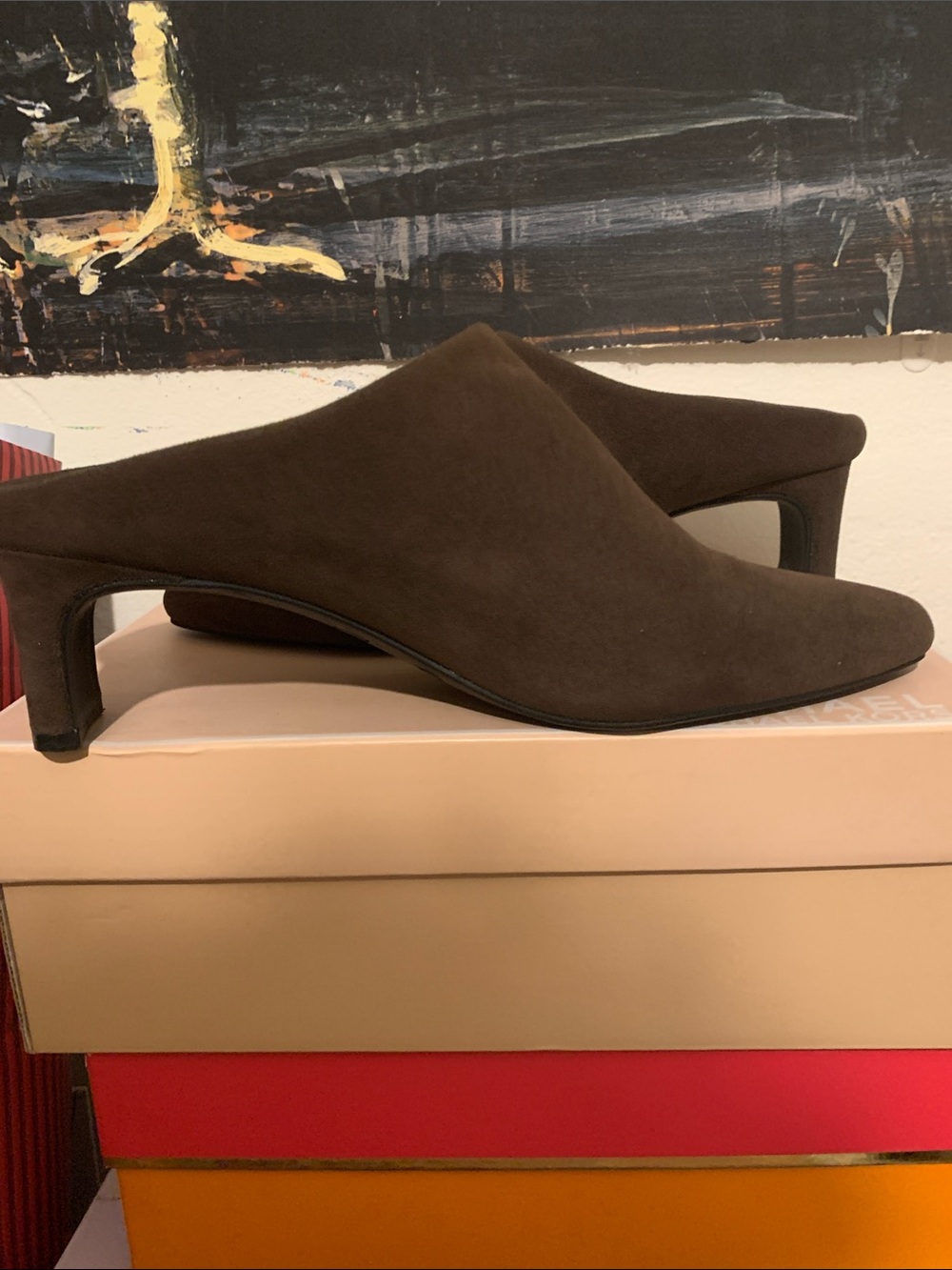 Brown Suede Slip-On Mule with Low Heel